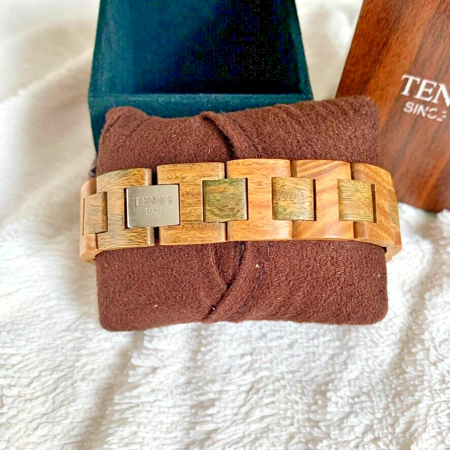 Tense Men’s Wooden Collection Watch “Tan” Wood 8″ Closed w/Manual New Battery