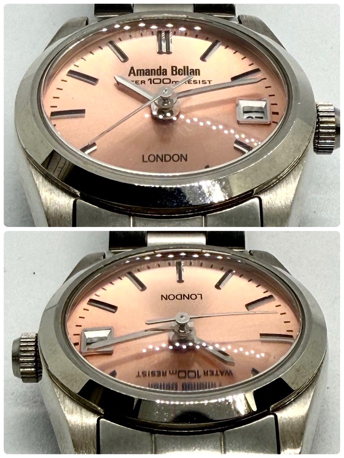 Working Excellent Condition Amanda Bellan London Solar Pink Dial Date Ladies Wat