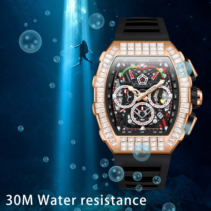 ONOLA Tonneau Hollow Pavé CZ Multifunction Week/Month Automatic Mechanical Watch