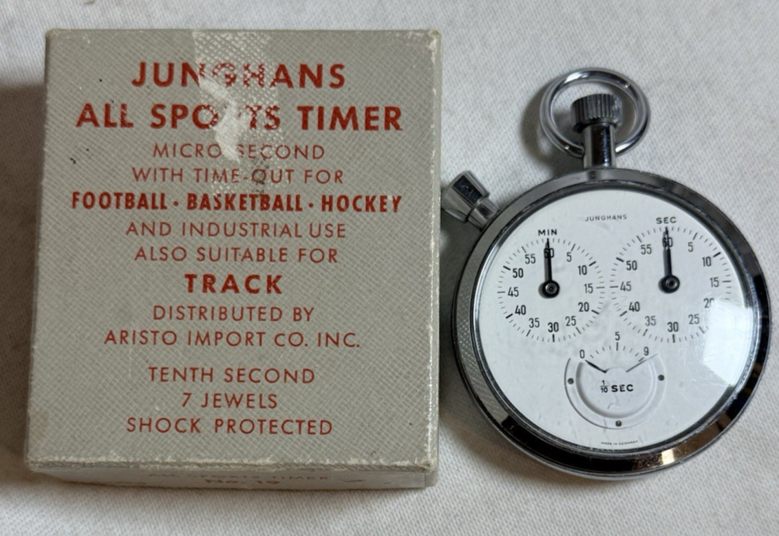 Junghans Vintage Mechanical Stopwatch #19 German 1/10 Sec Timer, 7 Jewels w/Box
