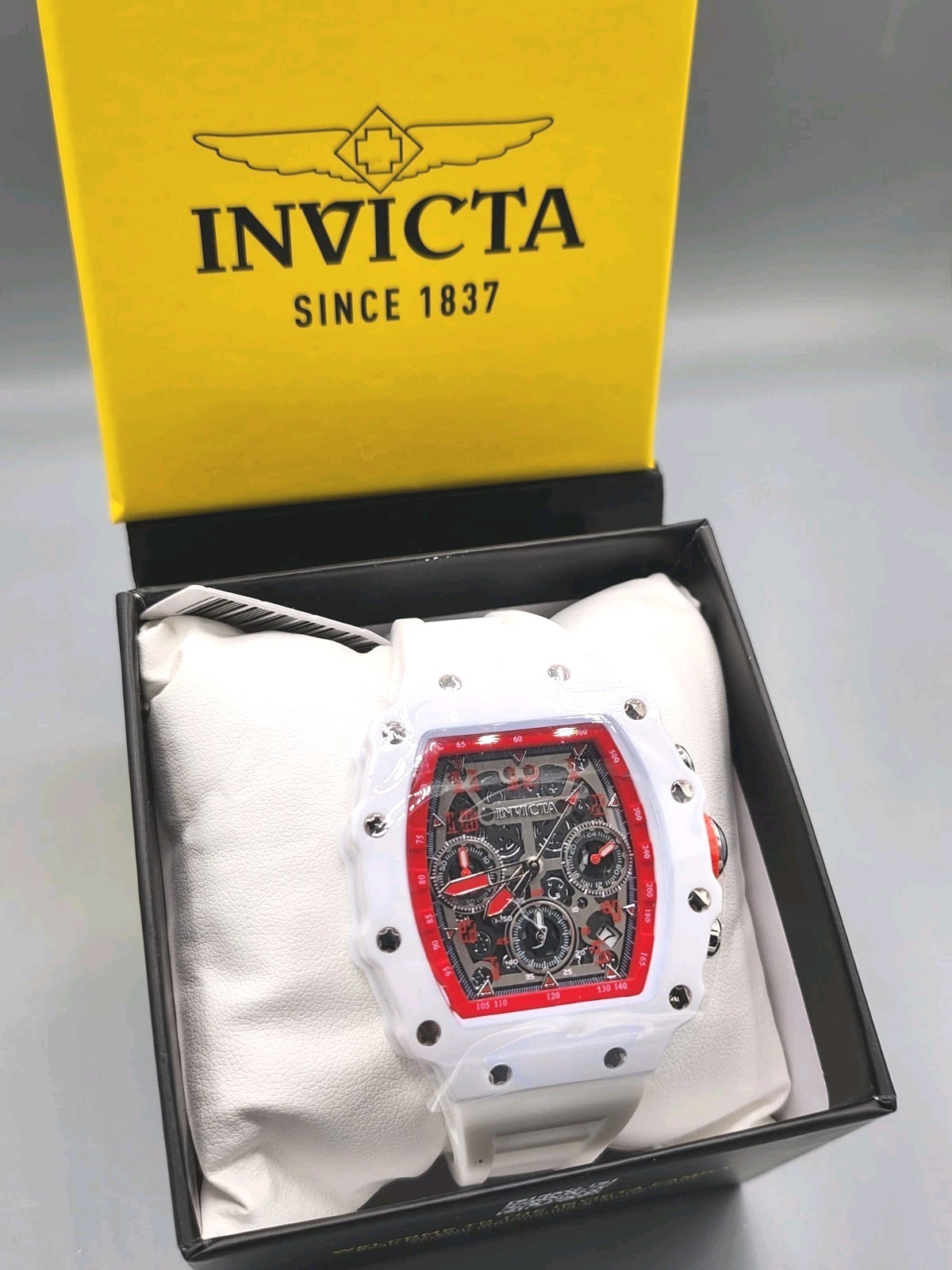 NIB Invicta Racing Mens Watch 40mm White & Red Skeleton Exclusive 69769