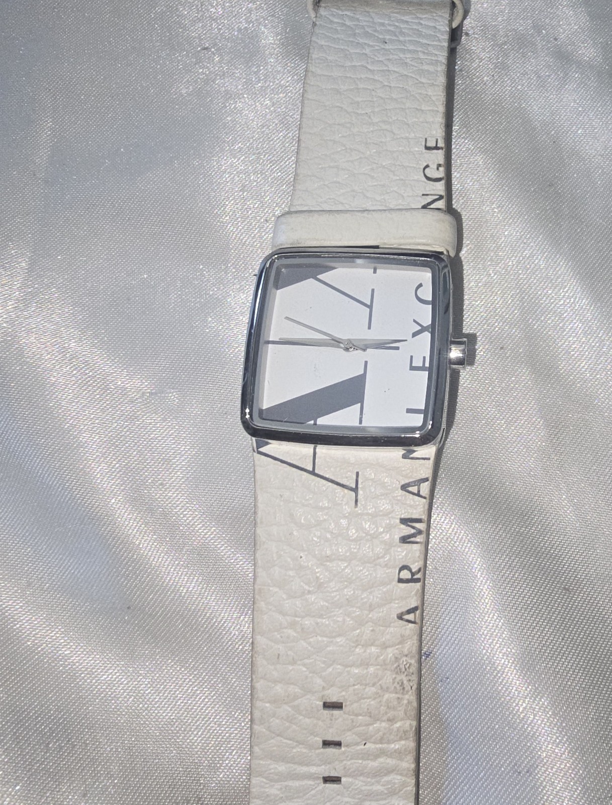 Armani Exchange AX3001 Quartz 50m WR Square Analog White Leather Strap