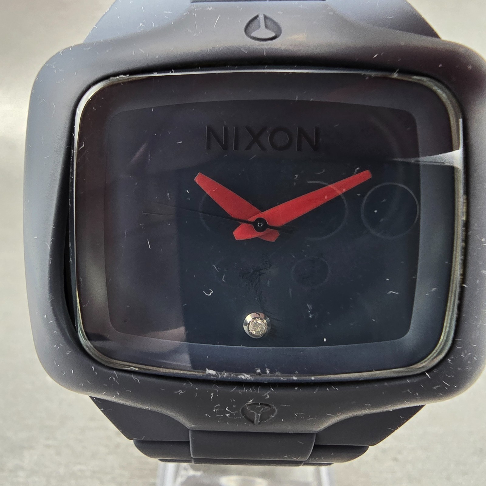 Nixon Rubber Player Watch Men 45mm Gray Dial Gray Tone Rectangle New Battery