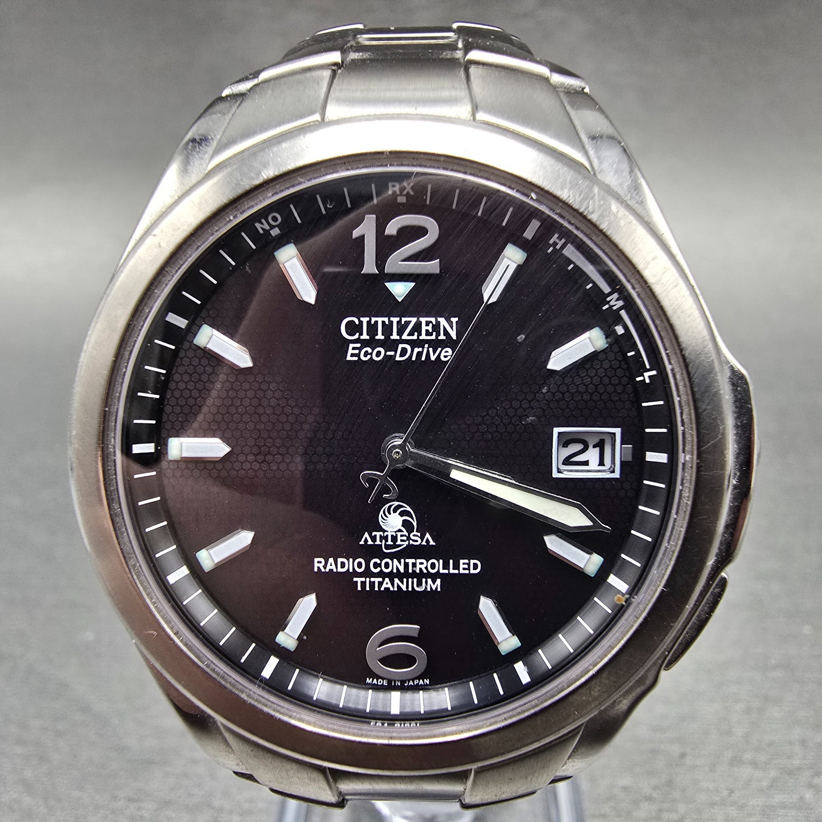 Citizen Eco-Drive Attesa Watch Men 38mm Black Dial Titanium Atomic Date PARTS! K
