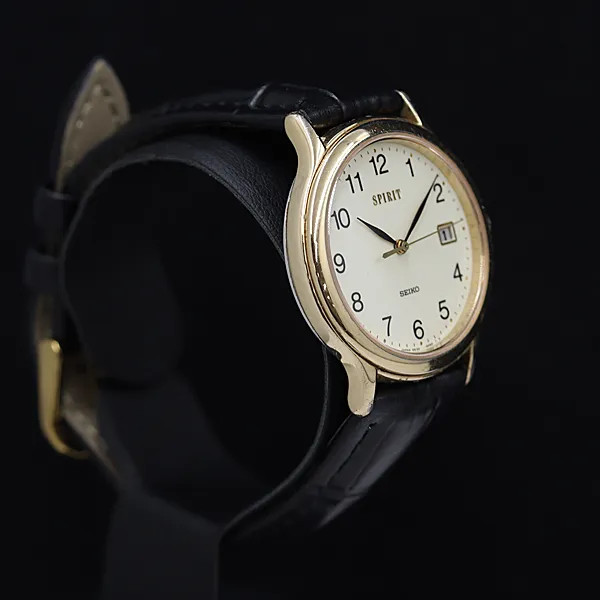 Working condition, excellent condition Seiko Spirit 5E32-6A3A Date Ivory Dial Qu