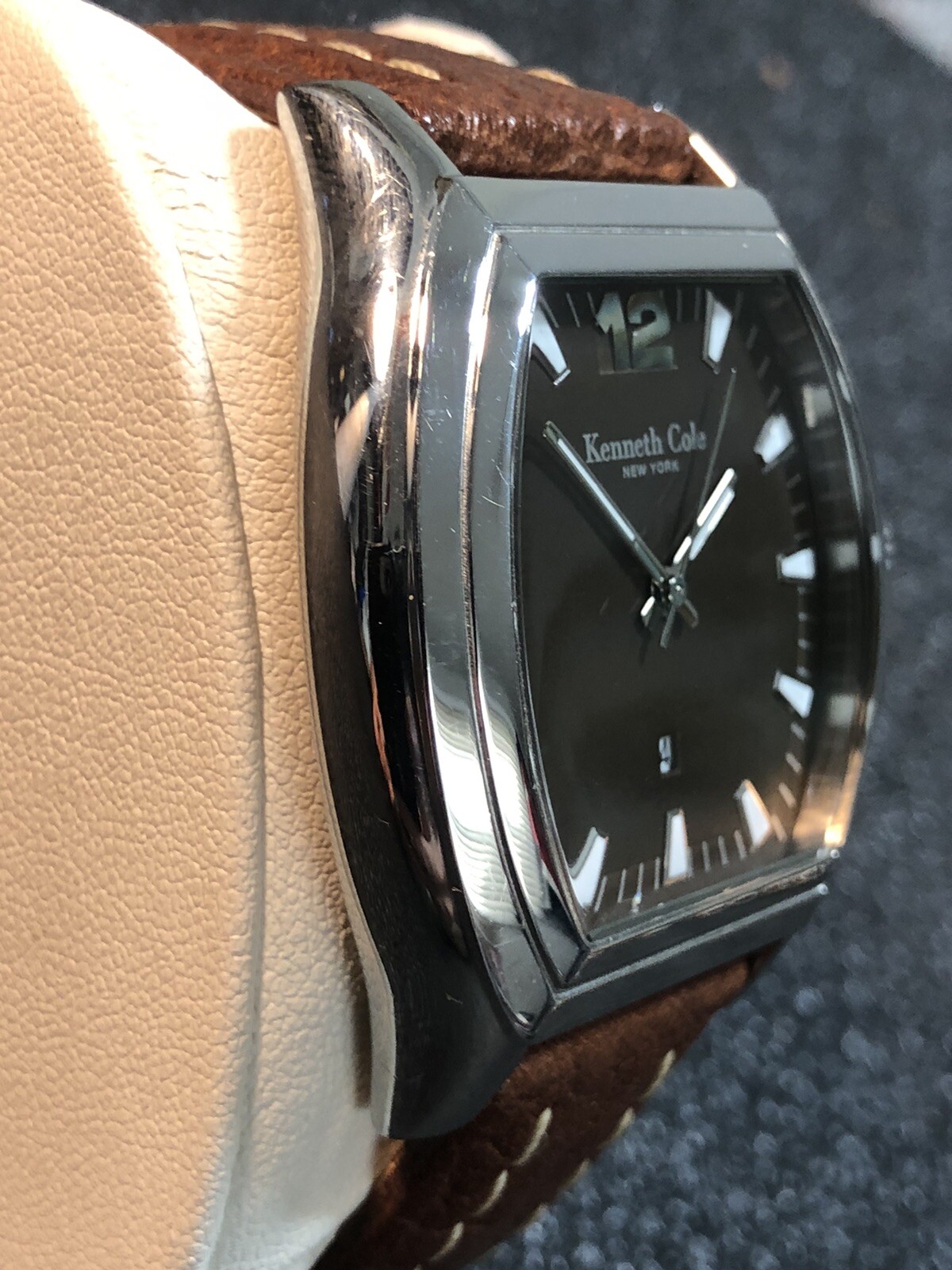 Kenneth Cole Men’s Watch Barrel/Tonneau Shape Bronze Tone Dial 43mm New Battery