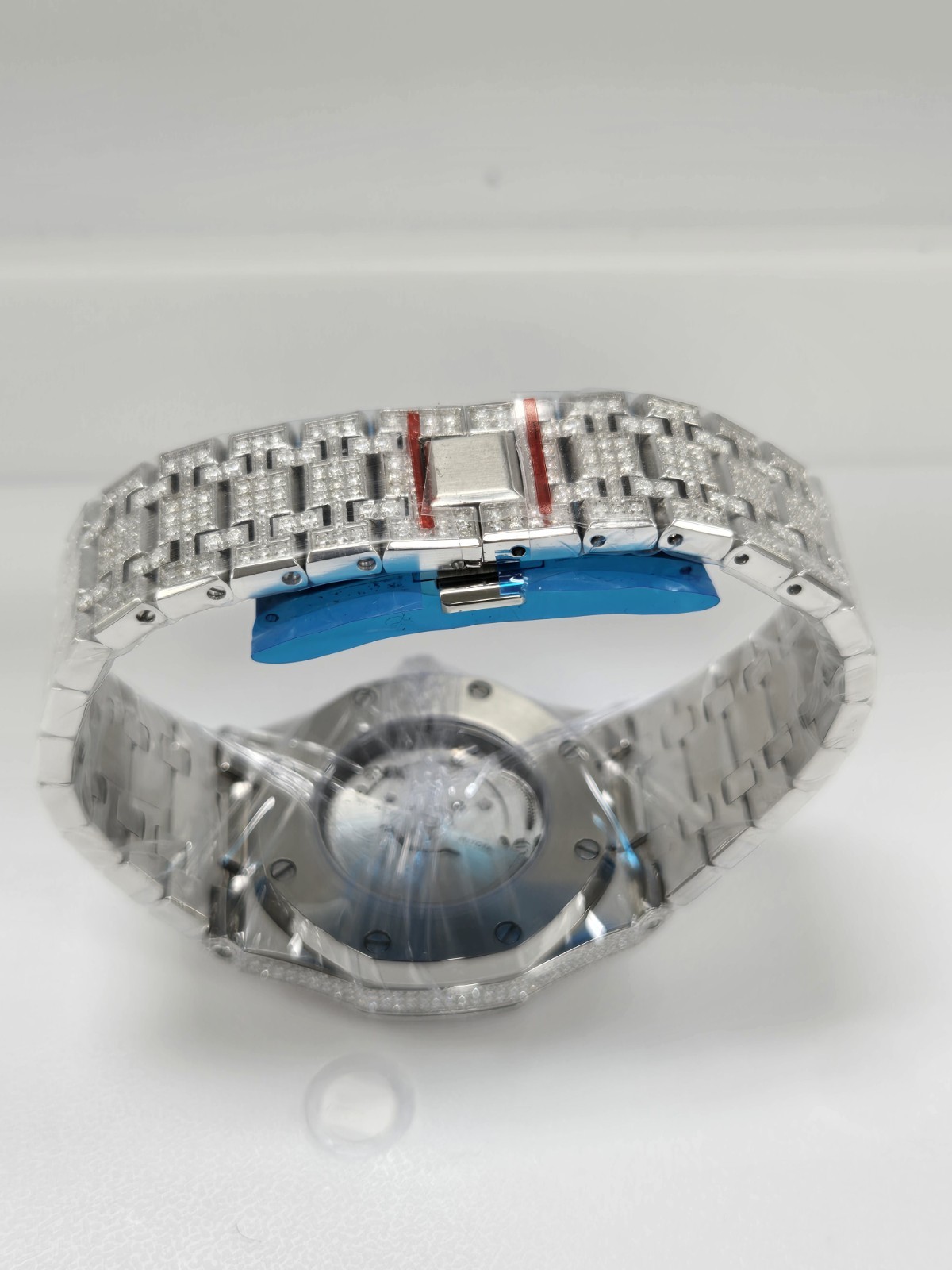 Moissanite Watch, Stainless Steel Case & Band, Diplomat Buckle, Brand New w/Box