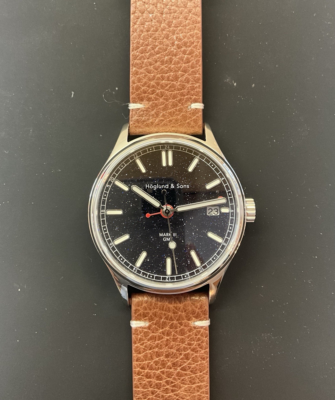 Hoglund & Sons Watch GMT Blue Aventurine Dial Watch 3 Bracelet/Strap Options