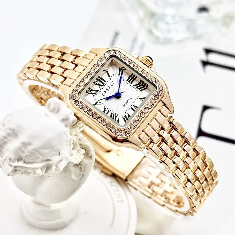 Classic Retro Square Waterproof Women’s Diamond-embedded Watch