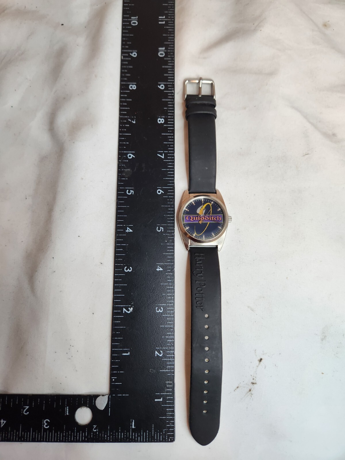 HARRY POTTER Watch Quidditch 32mm Silver Tone SSI Black Leather Band New Battery