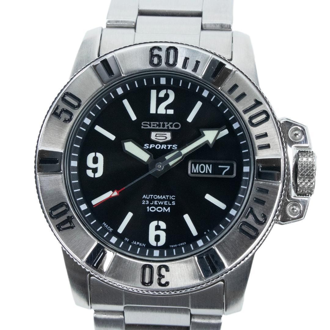 Seiko 5 Wristwatch Mechanical Automatic Men’s Black Transparent Back Diver’s