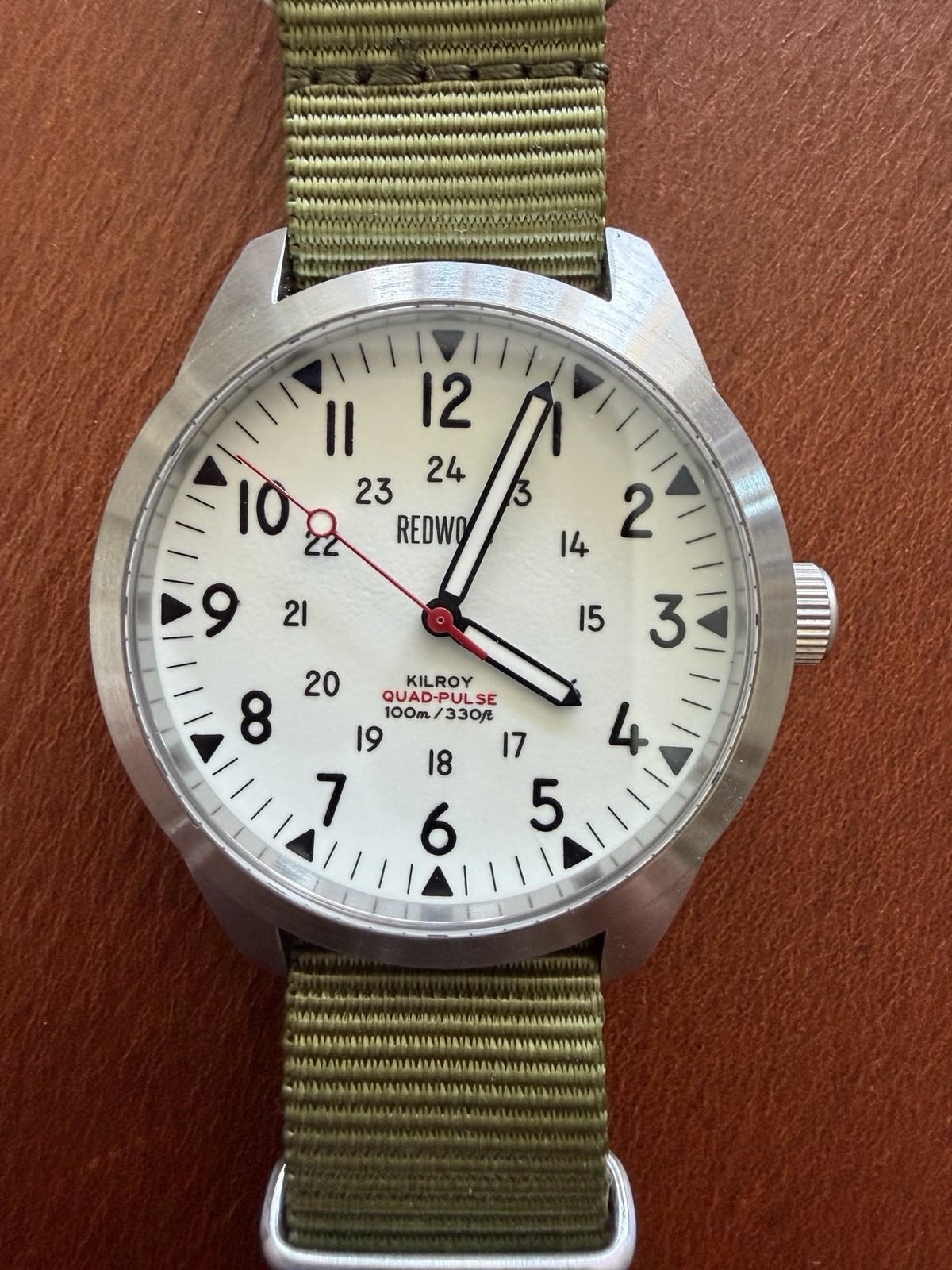 Redwood Kilroy Men’s Quartz 100m White Dial Green NATO Strap Sapphire Wristwatch