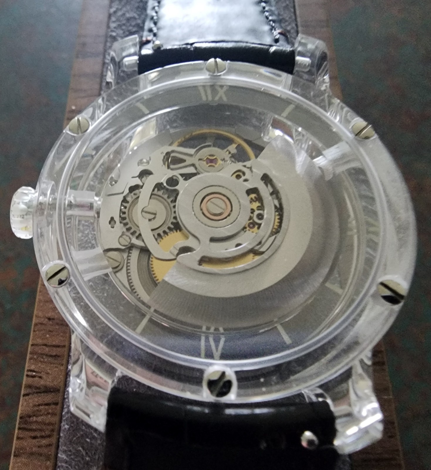 SAPPHIRE CRYSTAL CASE WATCH, SWISS AUTOMATIC SKELETON MOVEMENT – STP 6-21