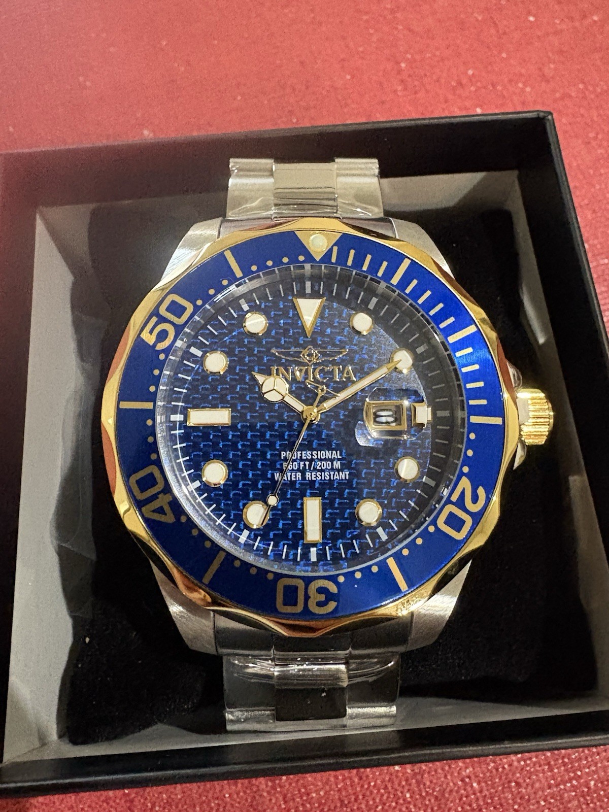 Invicta Grand Diver Watch-Blue Carbon Fiber Dialw/ Blue & Gold Bezel-Men’s 44mm