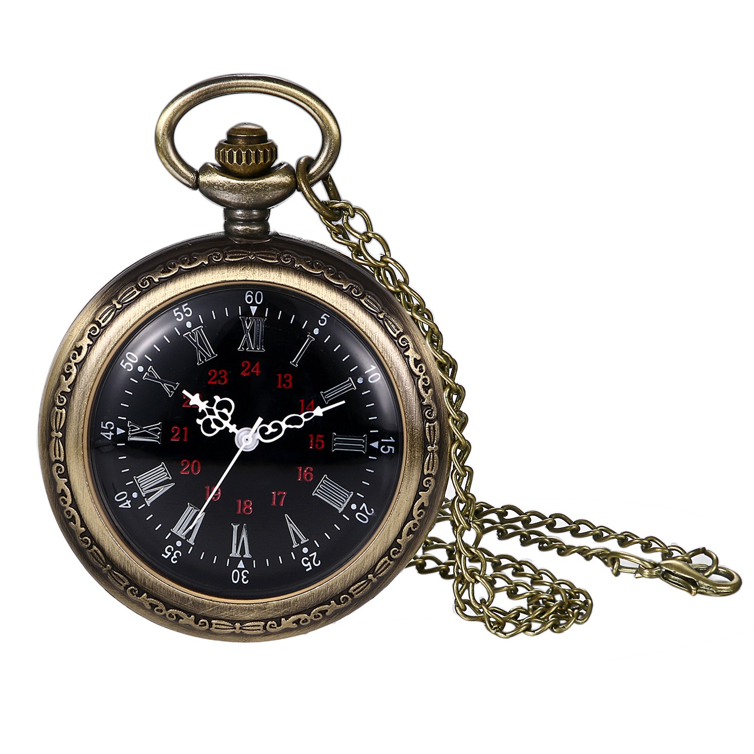 Men Women Bronze Tone Open Face Quartz Pocket Watch Steampunk Analog Necklace