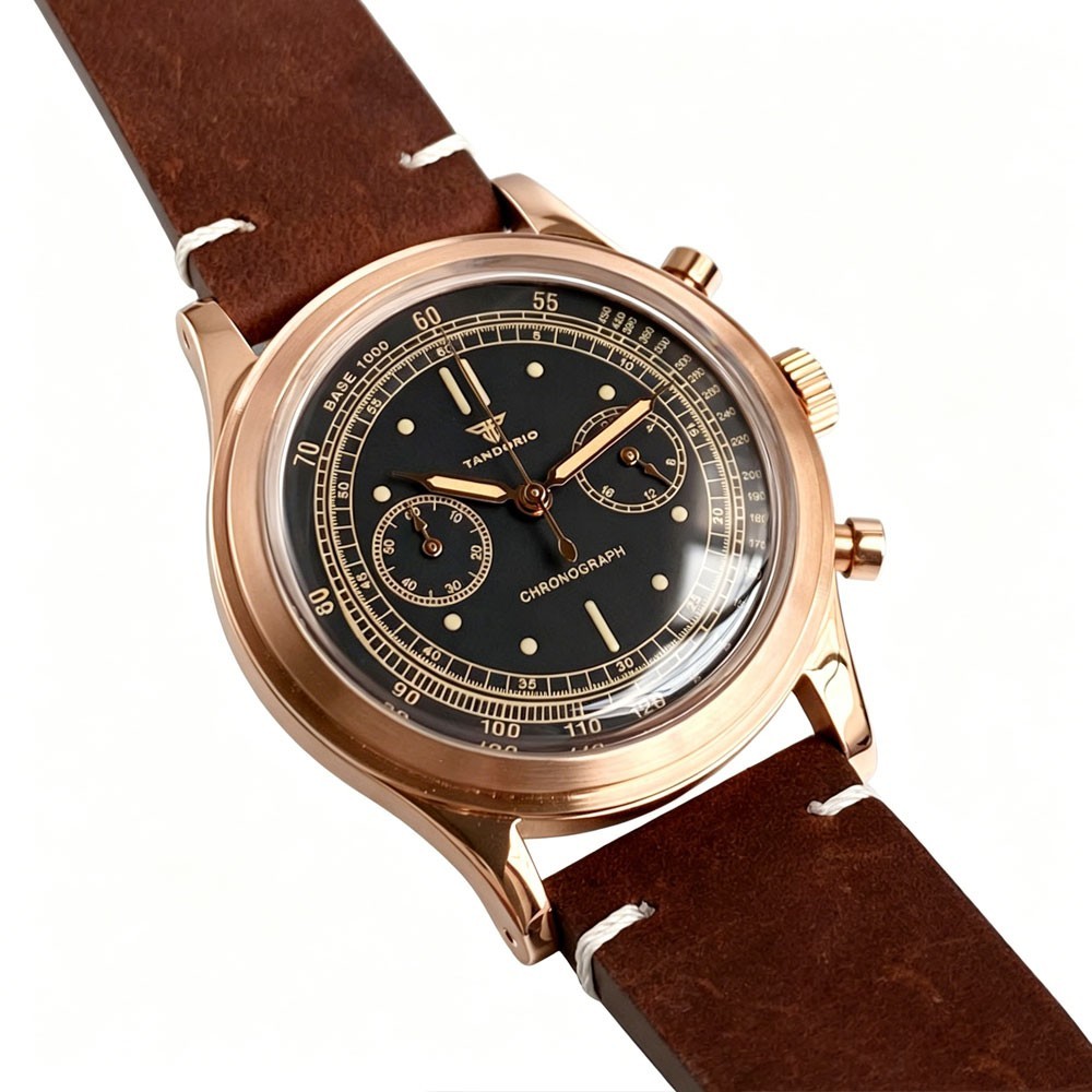 Tandorio 38mm Silver/Rose Gold Quartz Chronograph Vintage Watch For Miyota OS20