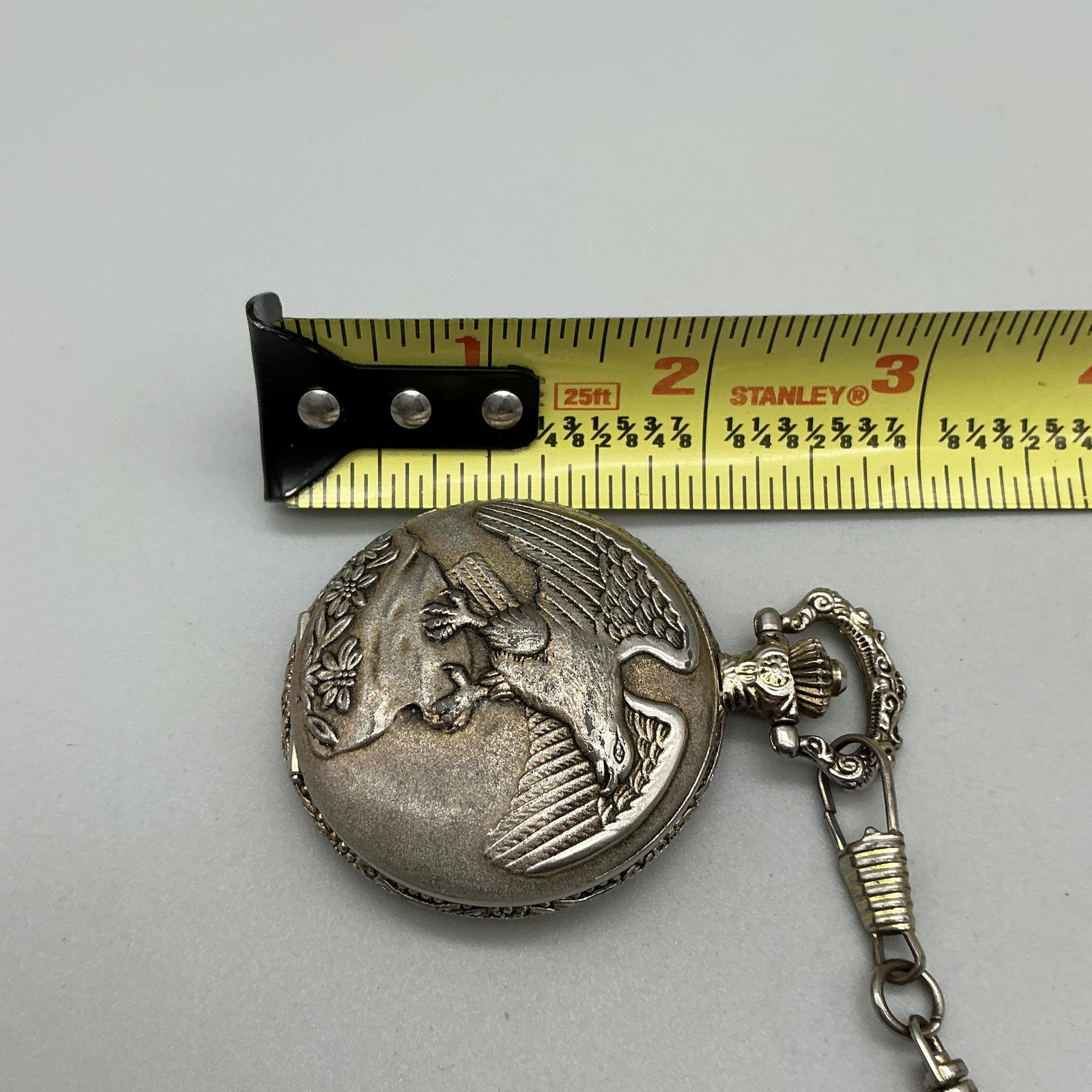 Eagle Pocket Watch Men 47mm Silver Gold Tone Full Hunter Chain New Battery