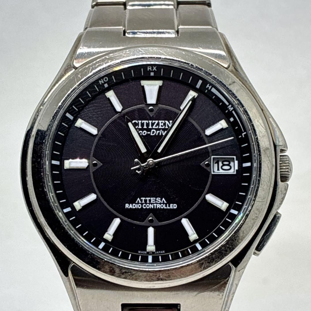 Citizen Attesa Eco-Drive Radio Controlled Black Dial Titanium Watch Japan