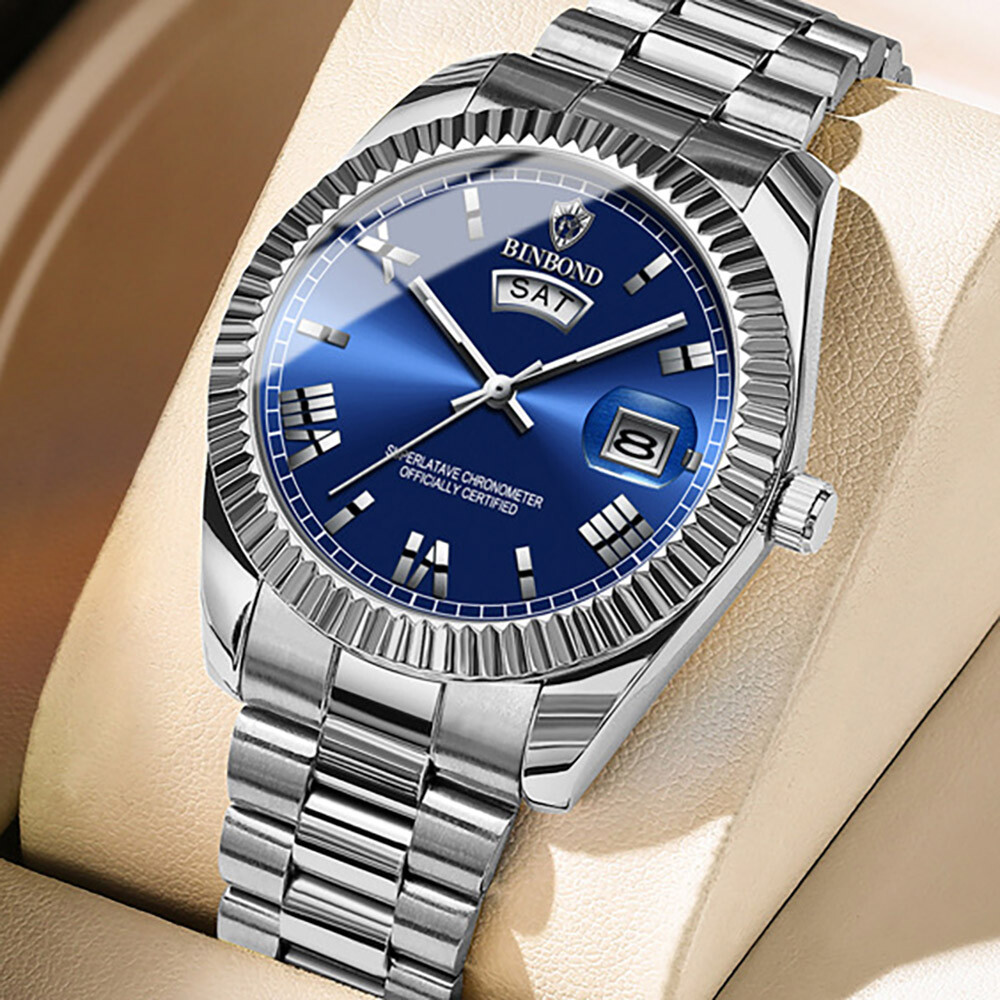 BINBOND Classic Men’s Watch Stainless Steel Waterproof Date Quartz Wrist Watches