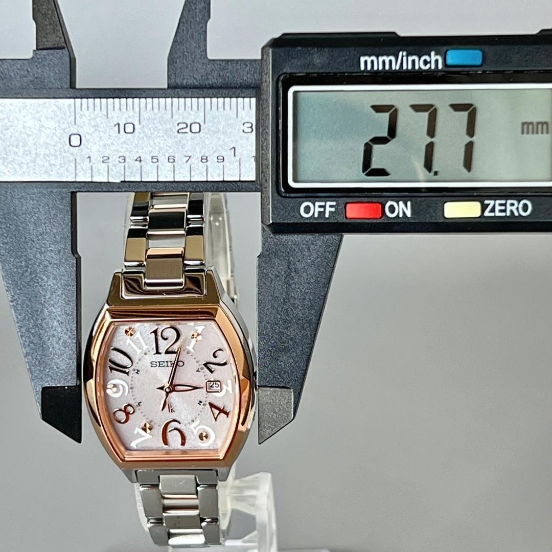 SEIKO LUKIA SSVW214 1B32 Radio Solar Tonneau Watch Pink Goldtone 27.7×36.3mm