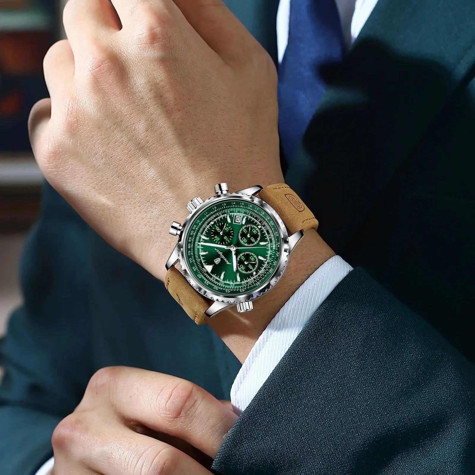 POEDAGAR Luxury Men Quartz Watch Waterproof Chronograph Leather Best Gift