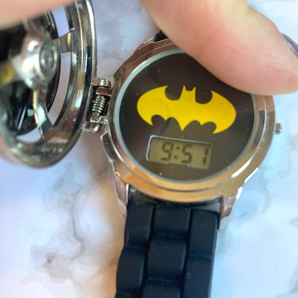 Unisex DC Comics Batman Spinning Top Digital Rubber Silicone Black Band Watch