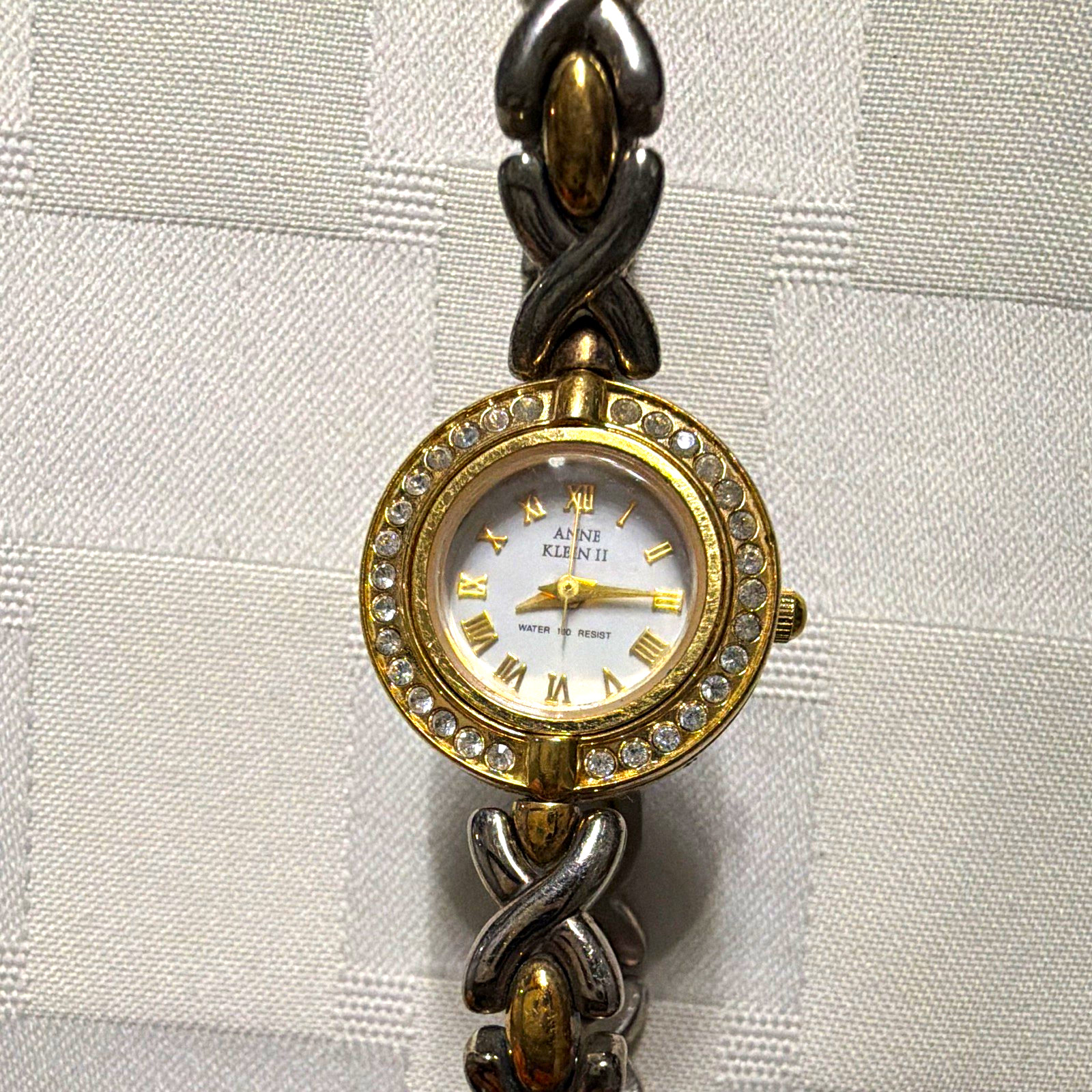 Anne Klein II Women’s Dress Quartz Two-Tone Bracelet Roman Dial Crystal Bezel