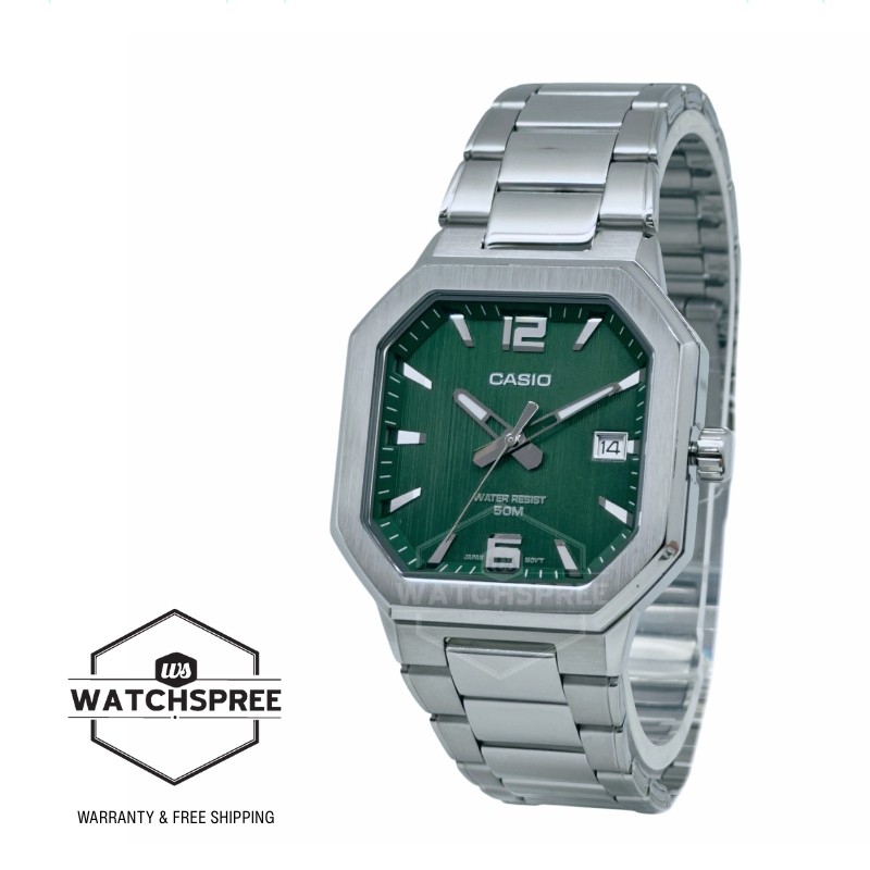 Casio Men’s Analog Octagonal Dial Stainless Steel Band Watch MTP-B195D-3A