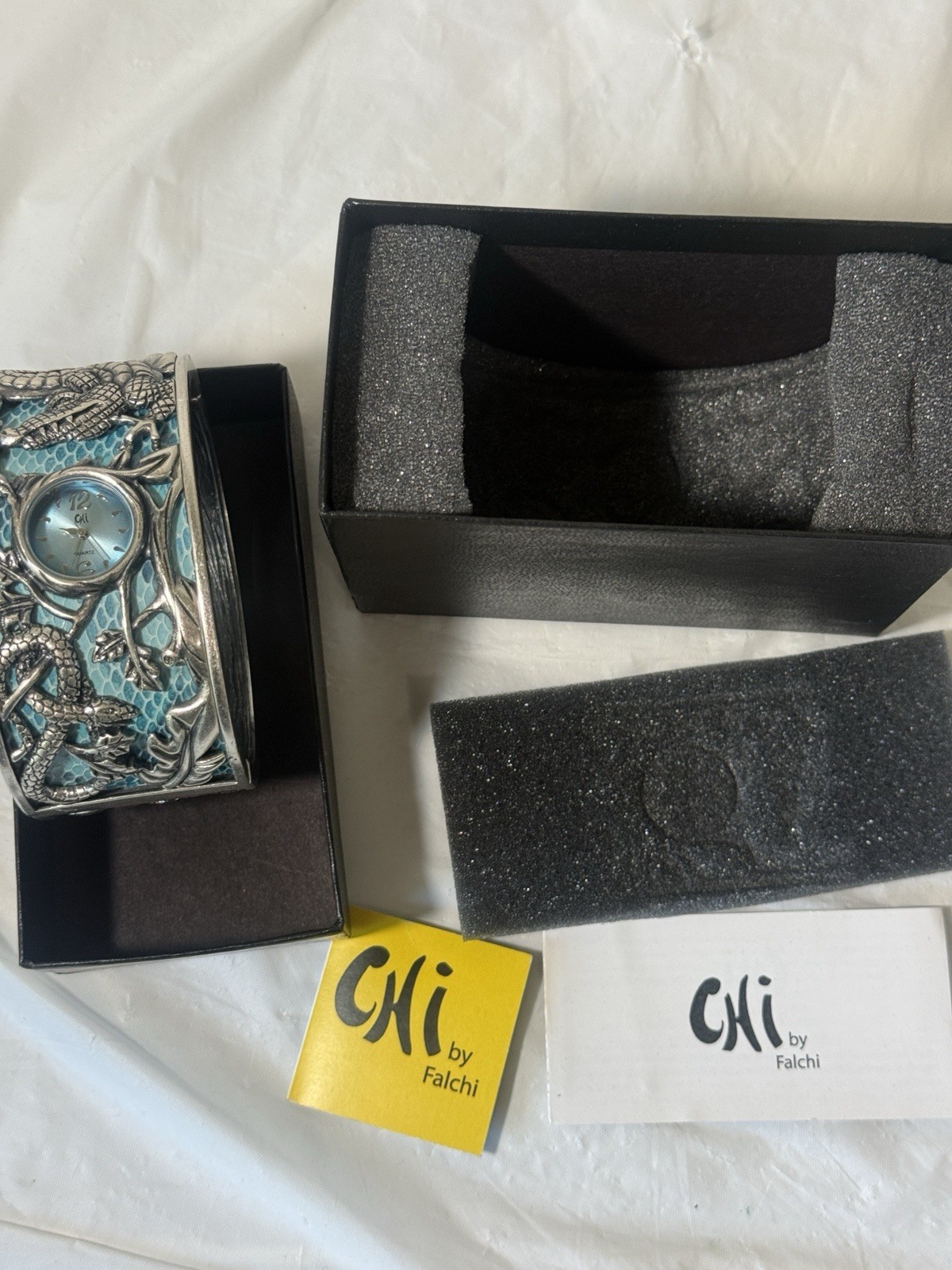 Chi By Falchi Garden Of Eden Silver tone Reptile Cuff Watch bangle BRACELET NEW