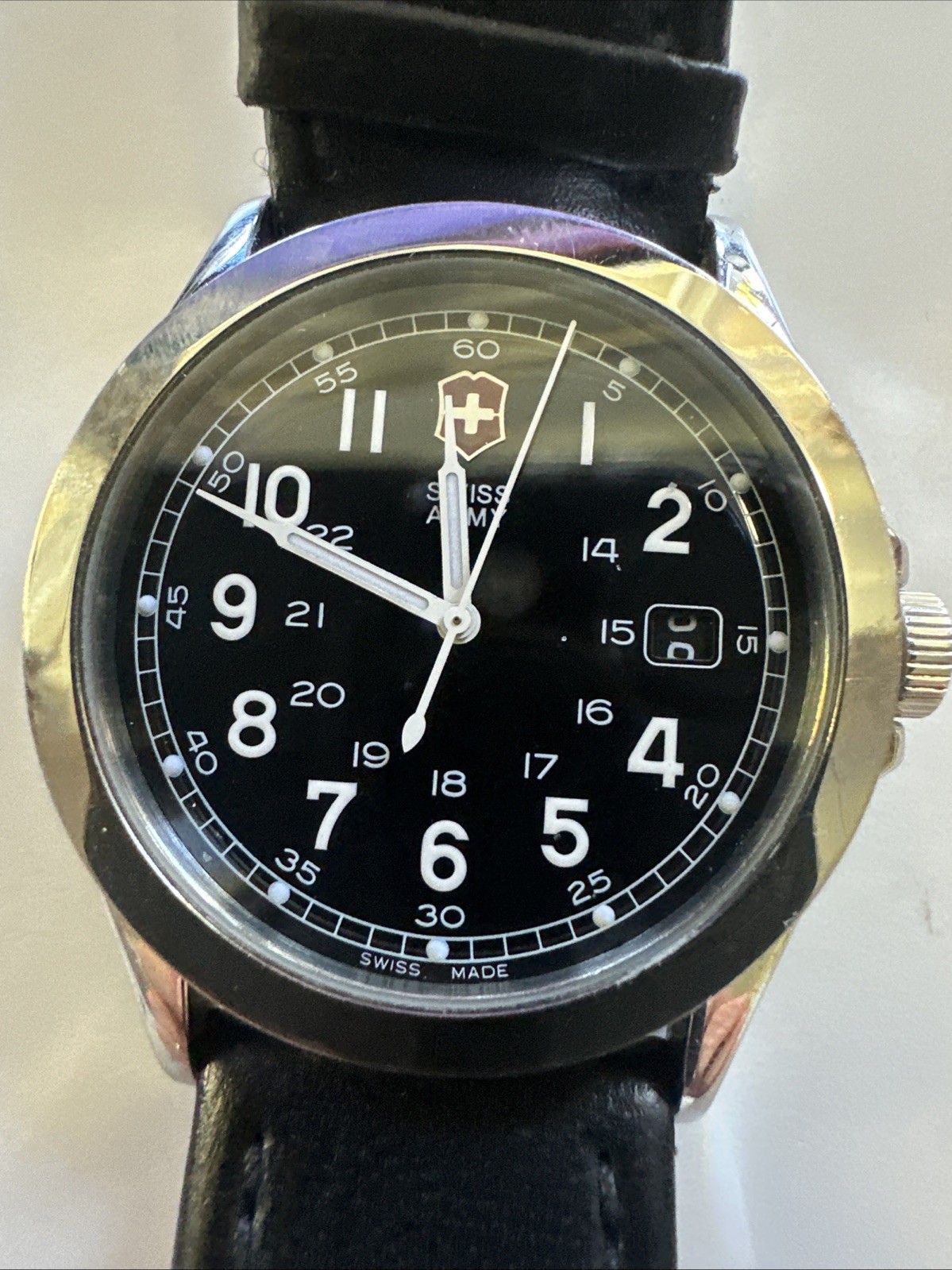 Victorinox Swiss Army Men’s Watch Black Dial Leather Band – Not Working