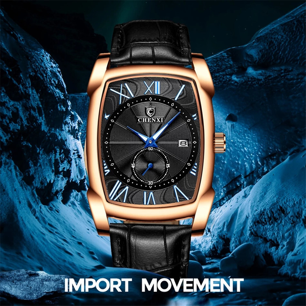 CHENXI Men’s Quartz Business Watches Leather Strap Rectangle Calendar Wristwach