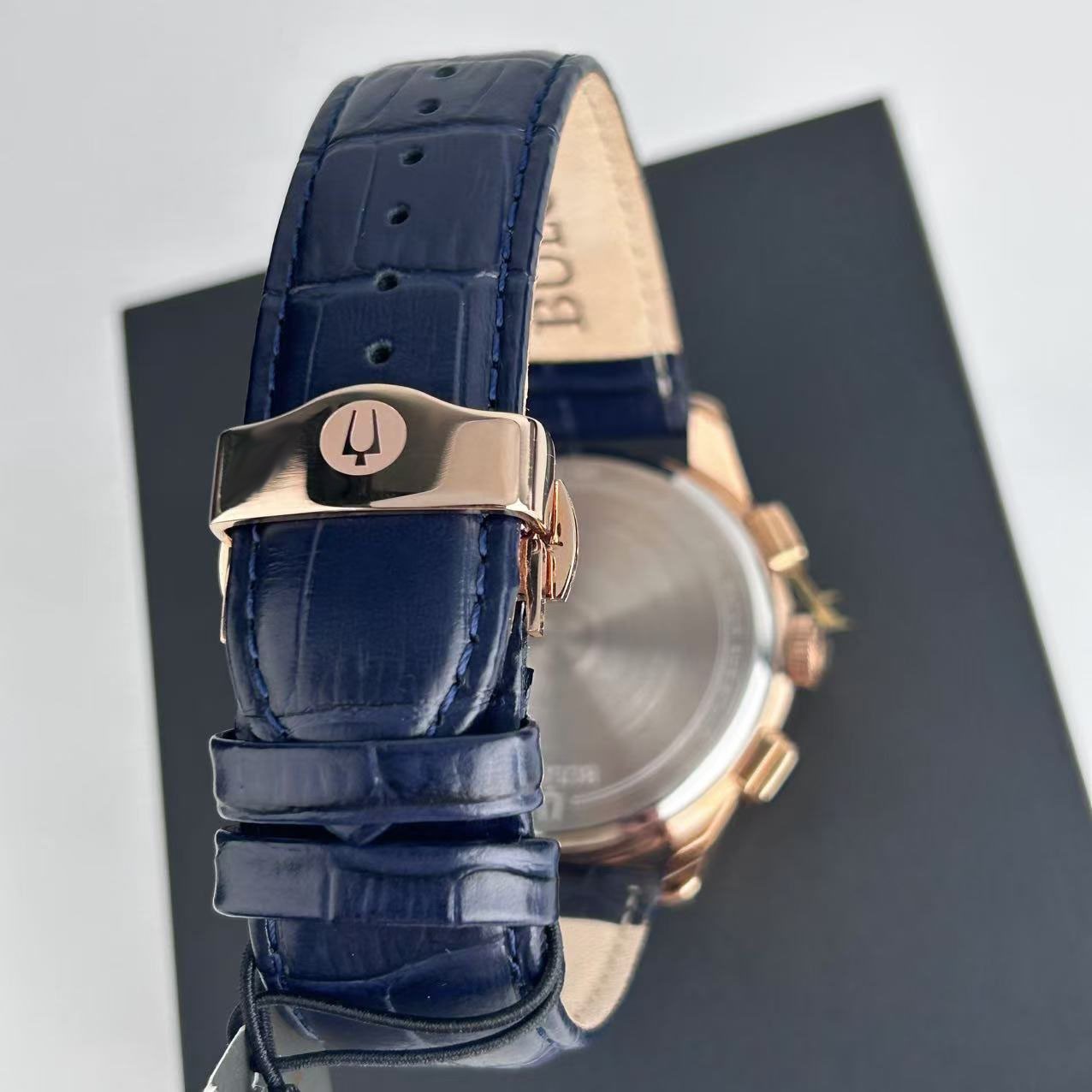 Bulova Wilton Classic 97B170 Blue Dial Leather Strap Mens Quartz Watch 4 G2U