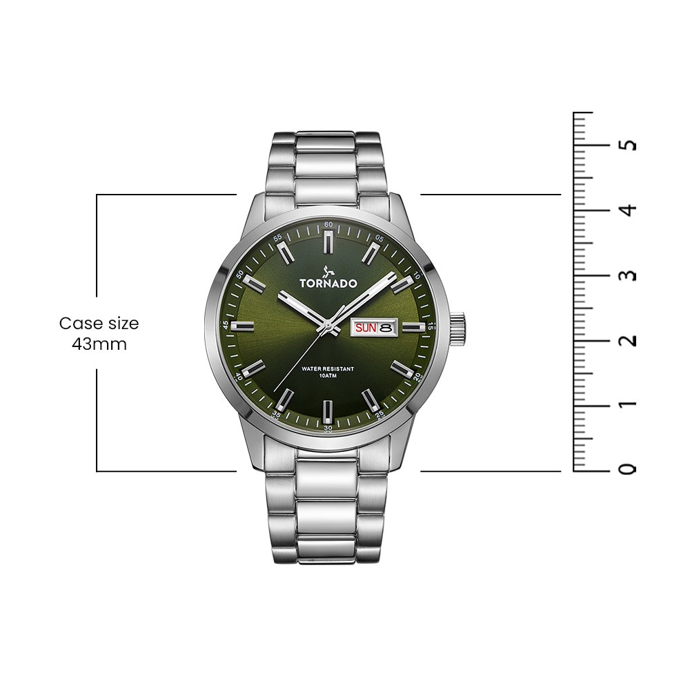 Tornado Spectra Men’s Analog Watch | Green Dial, 43x48mm, 100 m (10 ATM)