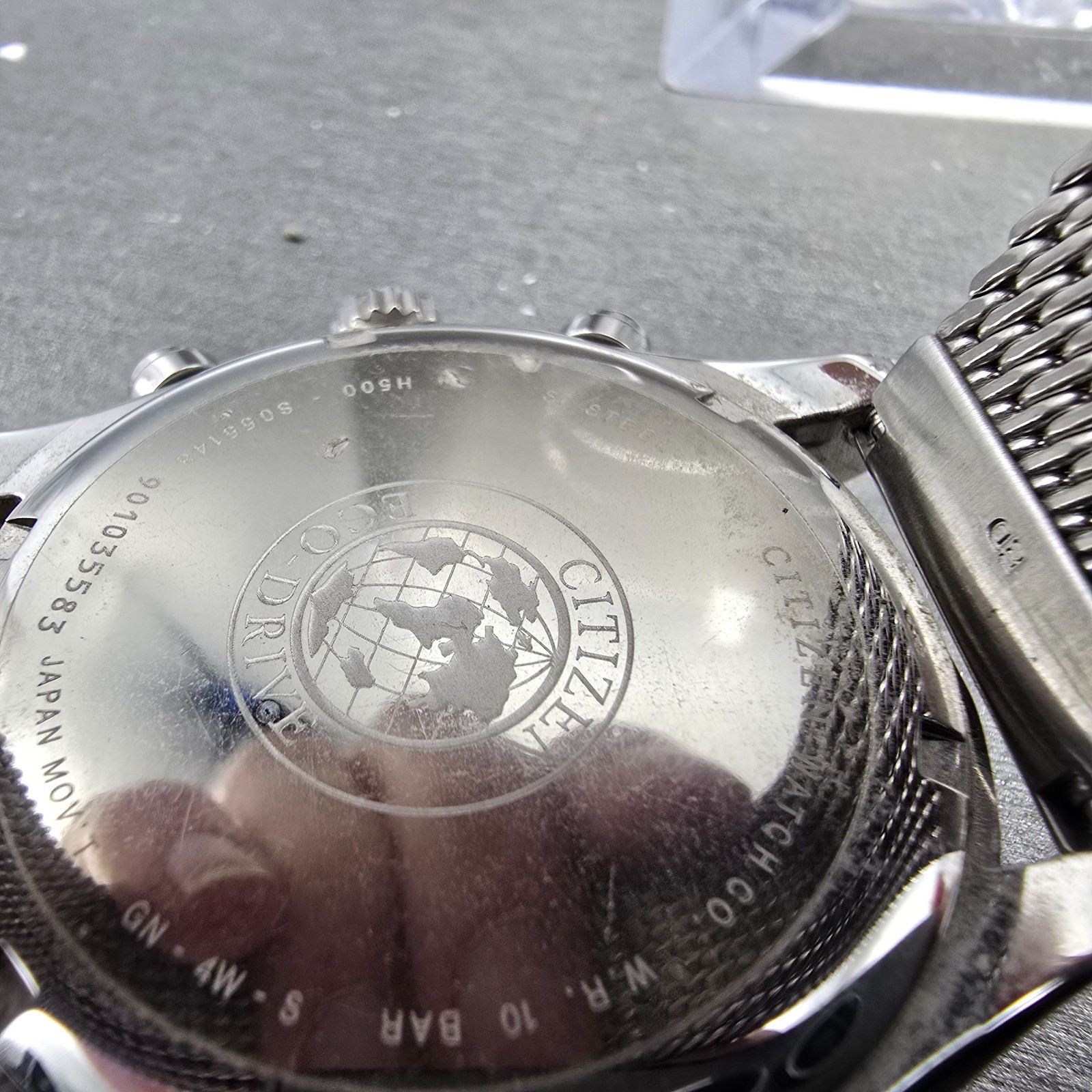 Citizen Eco-Drive World Timer Watch Men 43mm Black Dial Silver Tone Chrono Runs