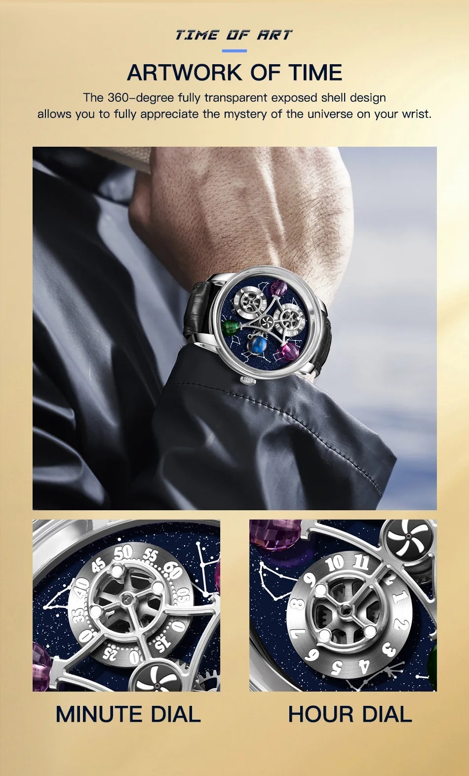Jacob PINDU Constellation Star Mechanical Celestial Tourbillon Rotating Roulette