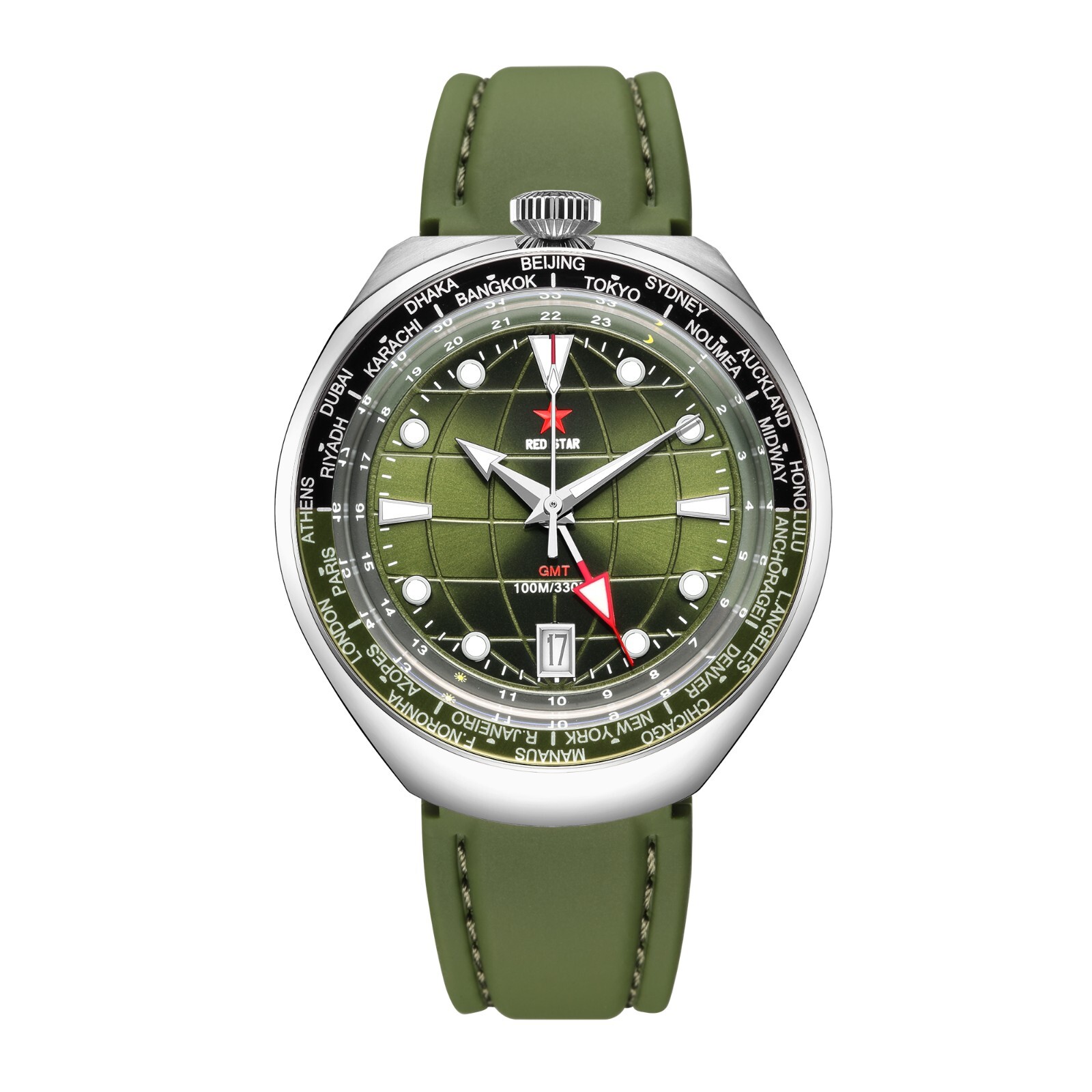 RED STAR BULLHEAD Sea Star GMT Dual Time NH34 Automatic Diver Watch 42mm 100M C3