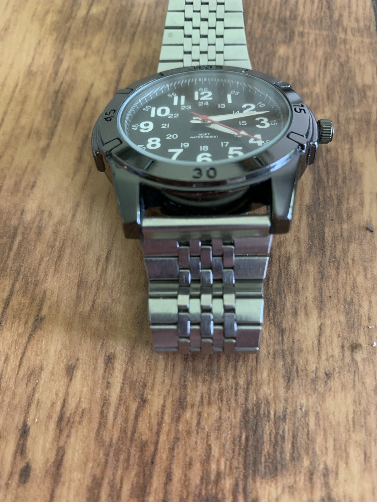 George Watch Men Silver Tone Black Easy To Read Dial New Battery