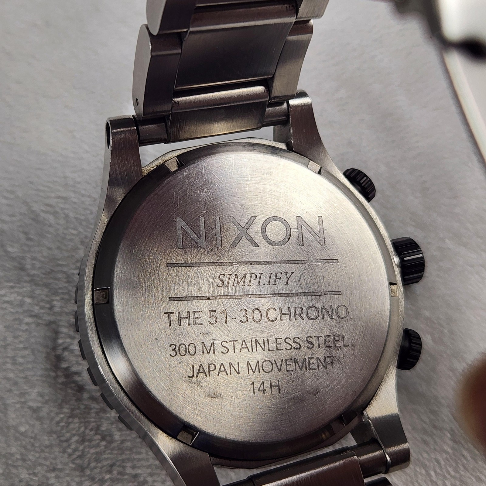 Nixon 51-30 Chrono Simplify Mens Watch 51mm Gray Dial Black Bezel 300M Steel