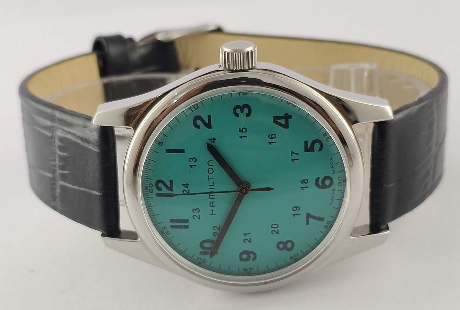 Vintage Refurbished Hamilton Hand-Winding Green Dial 17 J Men Watch Leather Band