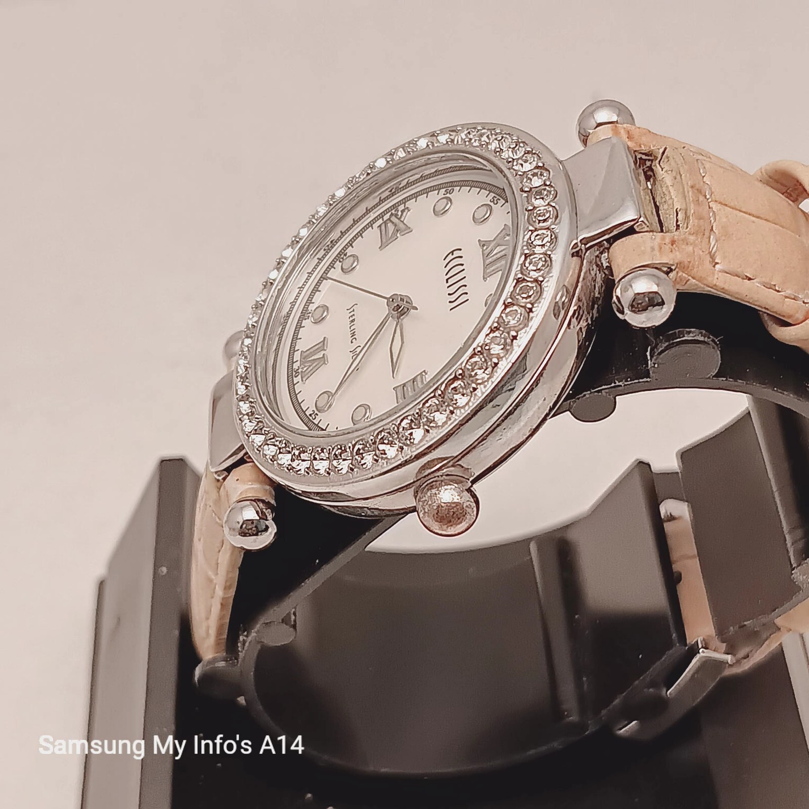 ECCLISSI Ladies Sterling Silver Quartz Movement Swarovski Bezel Leather Watch