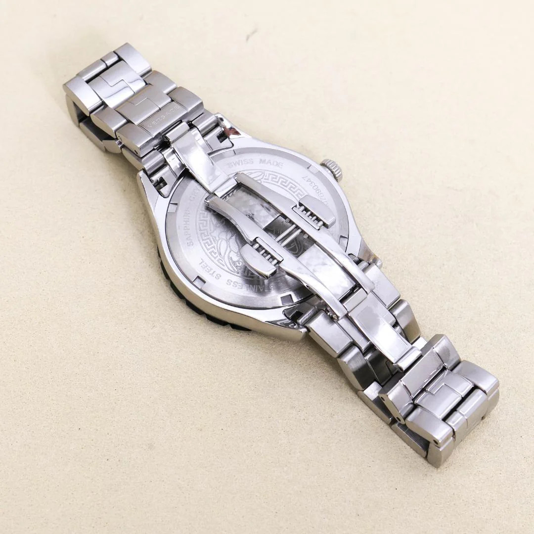 VERSACE Ve11 GMT Date Quartz Stainless Steel 42mm Silver Black Watch