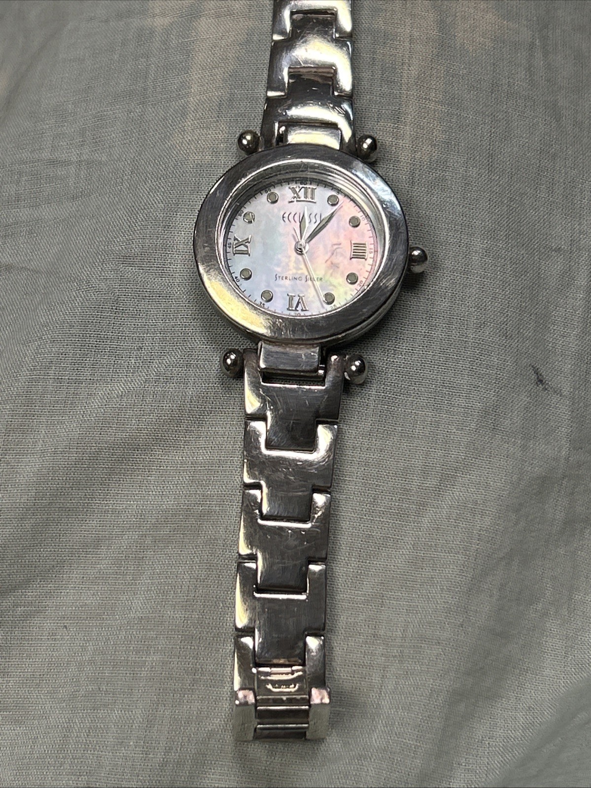 Solid 925 Ecclissi Sterling SilverWatchMother Of Pearl Dial Need Battery As Is