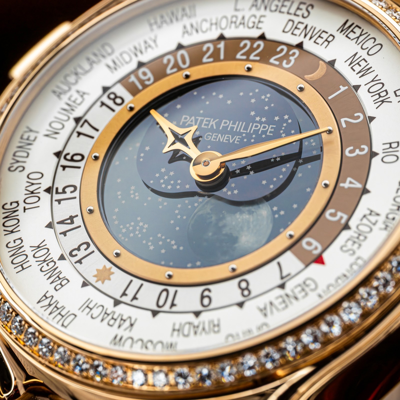 Patek Philippe World Time 175th Anniversary 7175R-001 Rose Gold Diamond Bezel