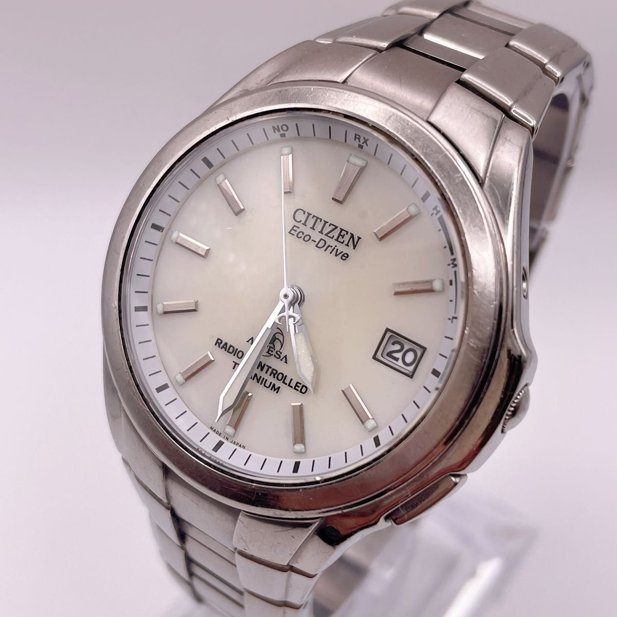 Citizen Attesa H410-T003788 Eco-Drive Date White Dial Titanium Watch Japan