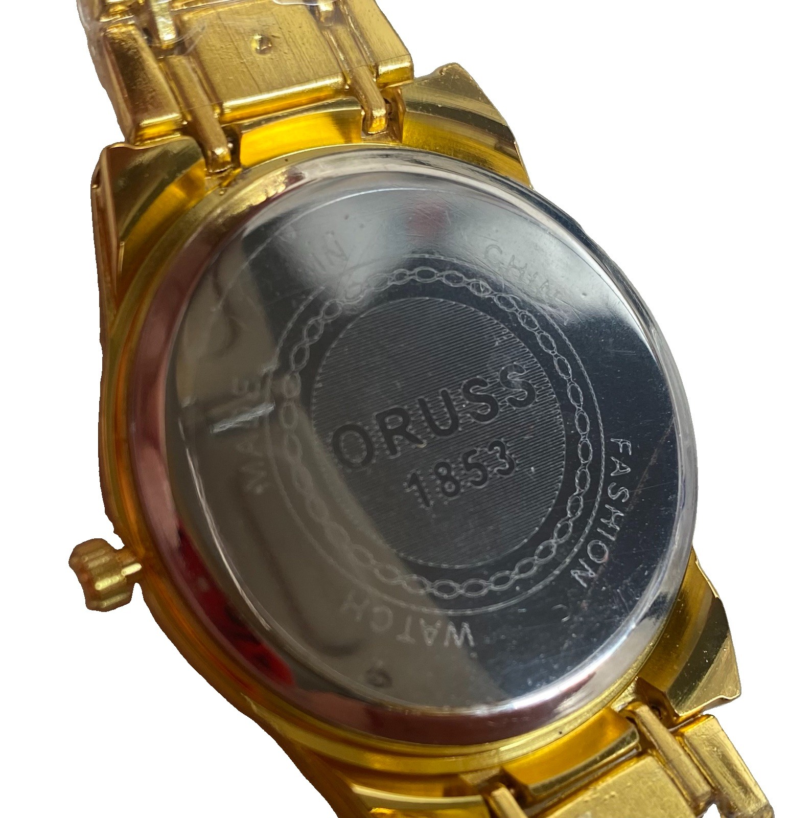 Oruss 1853 Men’s Watch Quartz Movement White Face Gold tone Band Date New w/Box