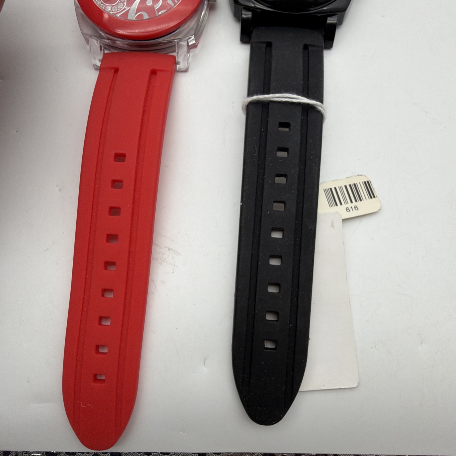 2x TOCS Watches Red and Clear Plastic And Black Quartz Women’s Oversized Watches