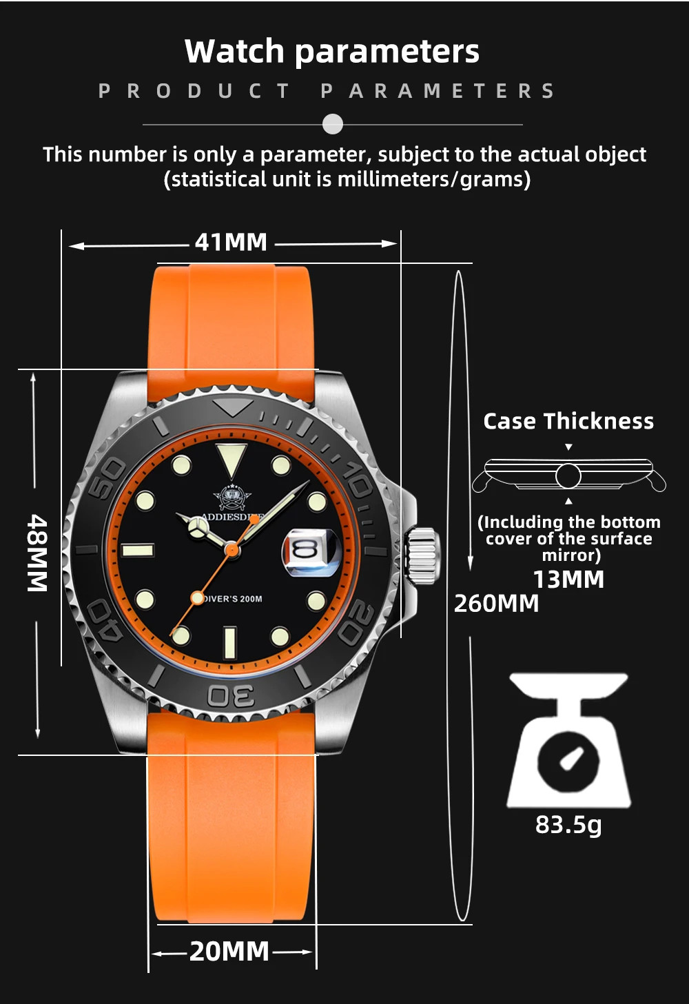 ADDIESDIVE Rubber Silicone Quartz Watch Fashion AD2040 200m Dive Watch