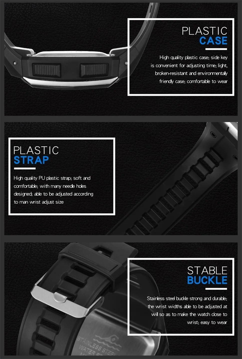 Waterproof Men Sports Watch Multifunctional Large Screen LED Display Wristwatch