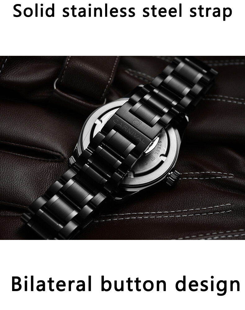 CARNIVAL Luxury Men’s Quartz Watch Luminous 3Bar Waterproof Stainless Steel