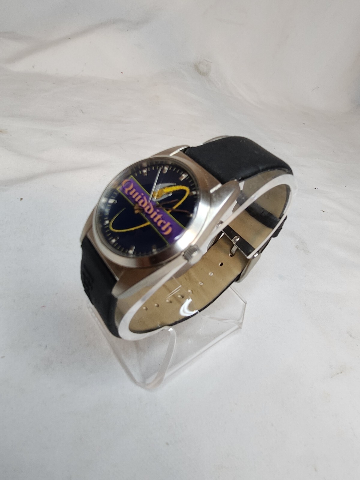 HARRY POTTER Watch Quidditch 32mm Silver Tone SSI Black Leather Band New Battery